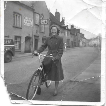 Janet on her push bike down Friar Street