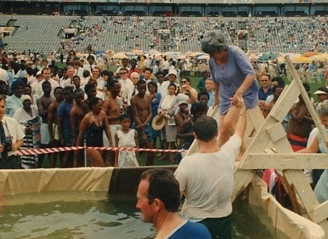 Her Jehovah's Witness baptism in Durban, 1991