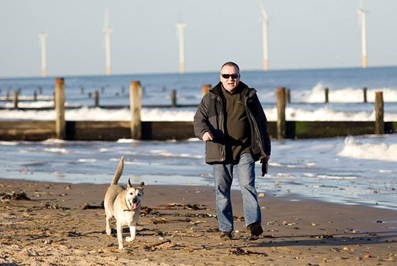 Ste and Simba on Redcar beach