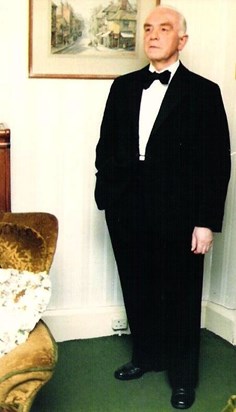 Dad in evening dress before leaving for Triennial Dinner   1988