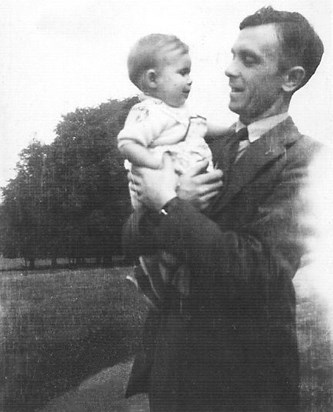 Philip held by Dad in Burghley Park c.1949