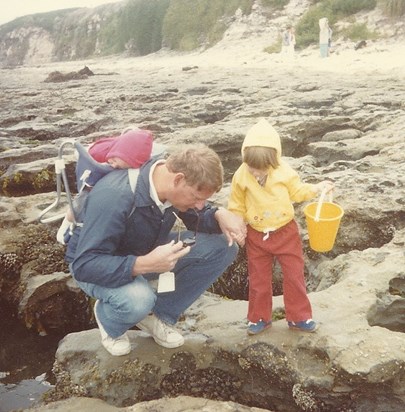 Lou, Megan, and Ian exploring the tidepools, 1979