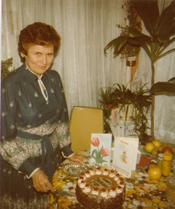 Celebrating Moms Birthday in 1983 at our Dearborn Hts Home with a Black Forest Torte from Richters