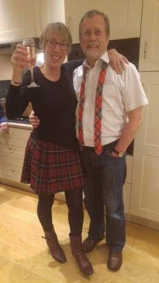 2017 tartan party. Sue bought the kilt for 99p on ebay specially! Alun went minimal! 