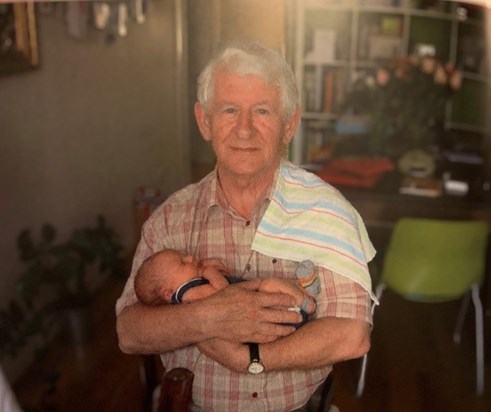 Trevor meeting Sam, his first grandson, for the first time June 2008