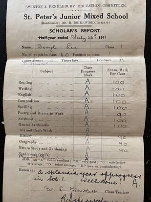 Just one of Mum's A* school reports