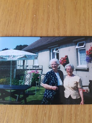Mam and  Aunty Molly  outside  Mam and Dads bungalow at Aldbrough st john 