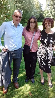 David with his daughter and wife at a family wedding, 2017