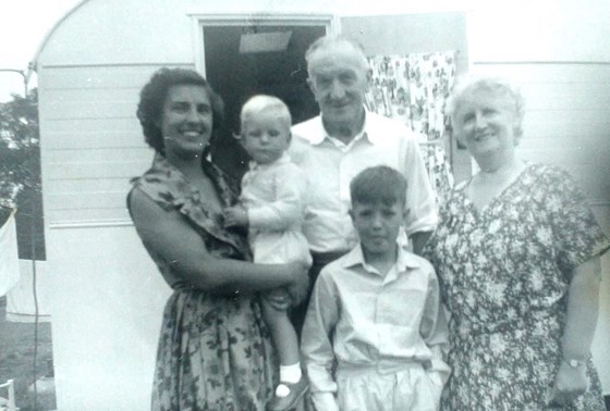 First caravan holiday, with mum, Steve, grandma and grandad Prigg