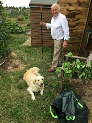 Mac at the allotment with Phoebe