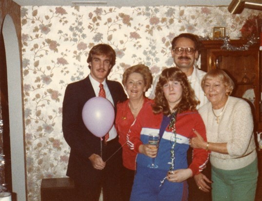 Christmas 1982. from right:  Aunt Marc, Don, Lisa, Helen, Alan Day