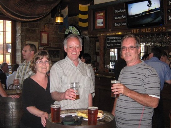 Sue, Jim and Neil Sudbury inside the Lord Nelson Brewery Hotel, The Rocks, Sydney