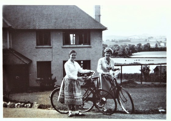 Rae and Margaret ready for a ride in Watchet 1960