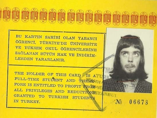 Student ID for overland trip across Asia (a.k.a. "Hippie Trail"), 1972