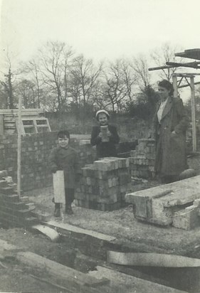 The family home in Swanley, under construction - Stephen with his sister, Lynda and mother, Mary