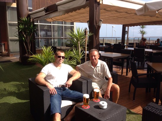 Enjoying a beer with Dad in the sun! One of our favourite pass times!