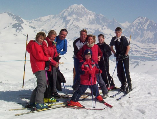 Family skiing in the French Alps
