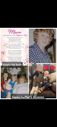 Happy mothers day in heaven momxxxMiss you so much I know u are looking down on us and the grandchildren and great grandchildrenxx