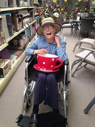 mum in wheelchair with teacup