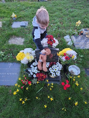 Me and Finley added to your flowers. Both finley and doggy always give you a big kiss xx