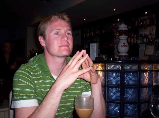 contemplating drinking a liquor coffee in Spain 2004!