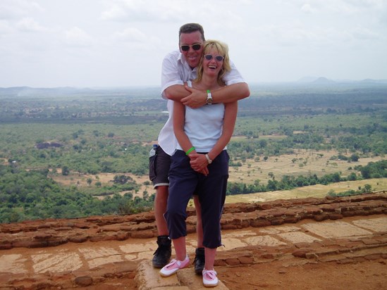 Angie and Simon laughing at the top of Sigiriya, August 2004