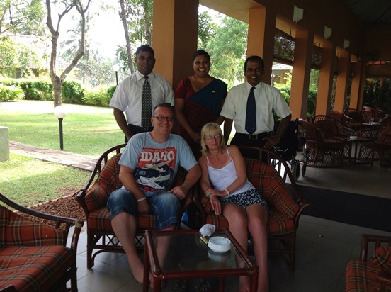 Angie & Simon with Madura, Erani and Costa in the bar at Club Palm Bay, October 2013.