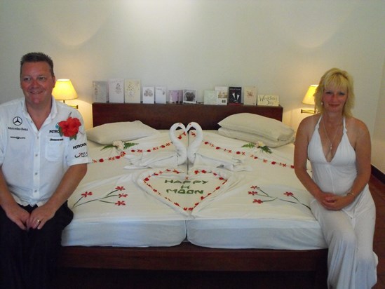 Beautifully decorated bed to celebrate Angie & Simon's wedding