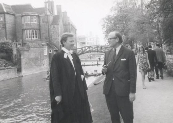 Nigel and his father, Noel, near Queen's, Cambridge, after he graduated in Economics, in 1965 