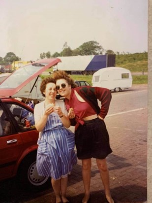 Mum and Jane at a servo on way to Devon