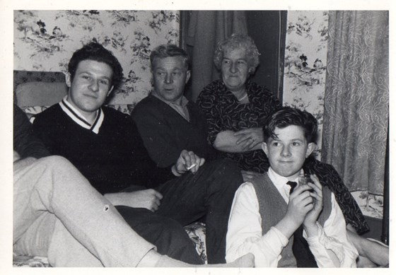 Christmas 1961 at Tufton Road, Uncle Alan with a fag, and is that dad with a whisky?