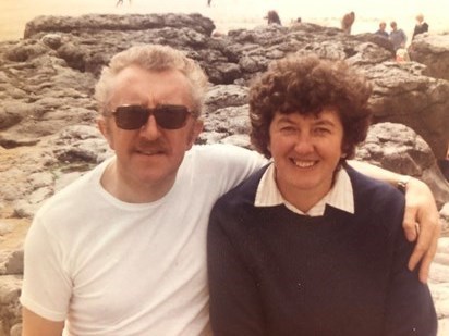 Ralph and Jean Davies at the beach in LLangrannog, Ceredigion, Wales