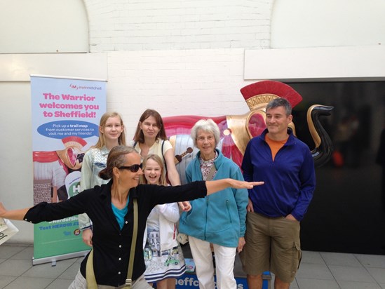 Kate, Keely, Meg, Ros, John and Susain Bolt at the front during a Sheffield elephant trail in August 2016