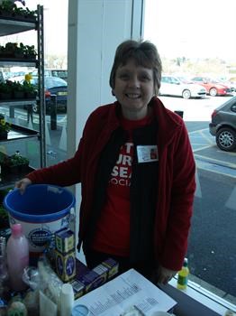 Shirley does tombola in Asda St.Austell March 2011