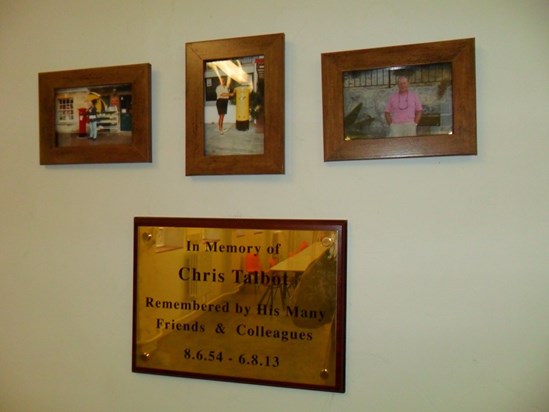 Tribute Plaque put up by Chris's friend at Sutton Sorting Office in memory of Chris Thank You All x