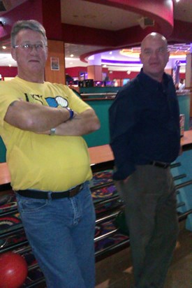 Me and Richy looking bit forlorn as we'd just learned we had lost the indoor bowling competition at Xscape Castleford back when we worked together for SGN. 