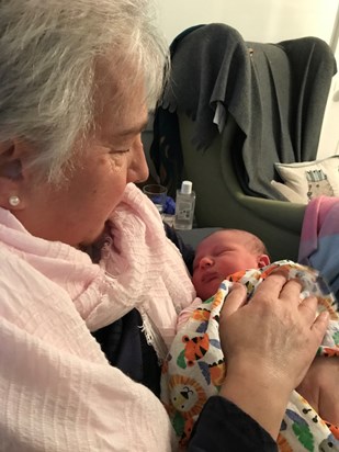 Grandma meeting Margot on Mothers Day 2020