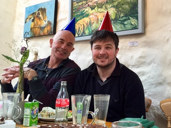 Jim and youngest son Andrew celebrating Ann’s birthday