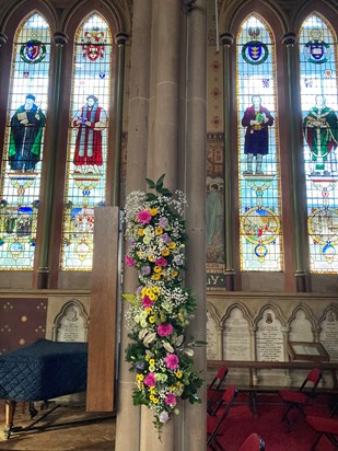 flowers on the other column in St Margaret's