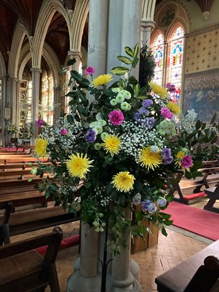 Flowers as we came into St Margaret's for Stephany's service on 9 October