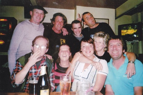 James, top right - partying in the White Hart, Dorking