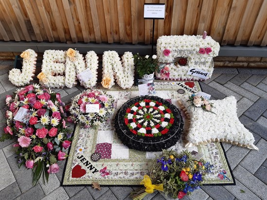 Mum's flowers for her funeral. Thank you to all that added floral tributes.