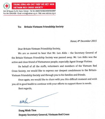 Red Cross Society Letter of Condolence