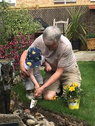 Dad & Harvey Gardening