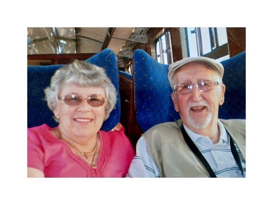 Eunice and Ron enjoying a trip to Kidderminster in 2014