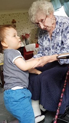 Pearl, grandson Matthew, and great-grandson Arthur, July 2019.