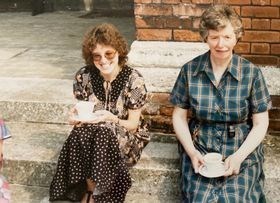 Jenny with Swiss friend, Mirjam, at Bulstrode, about 1985.