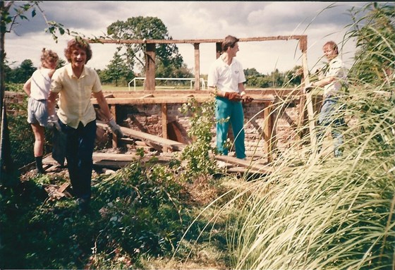 Margaret enjoying working with us all at 2 Rose Cottage, Laleham 1988