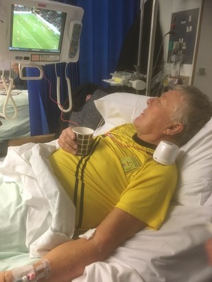 glued to his footie in hospital December 2016 .