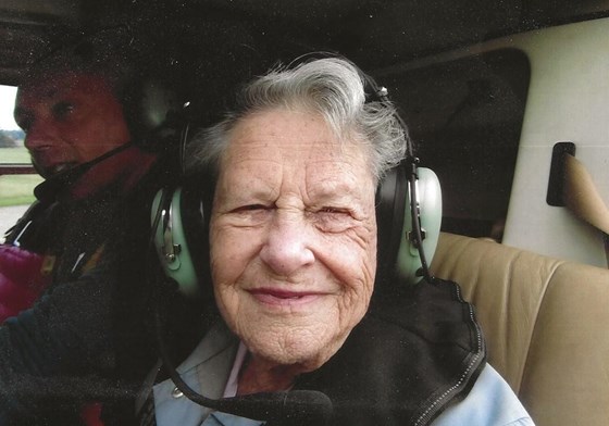 Peggy on her helicopter ride.